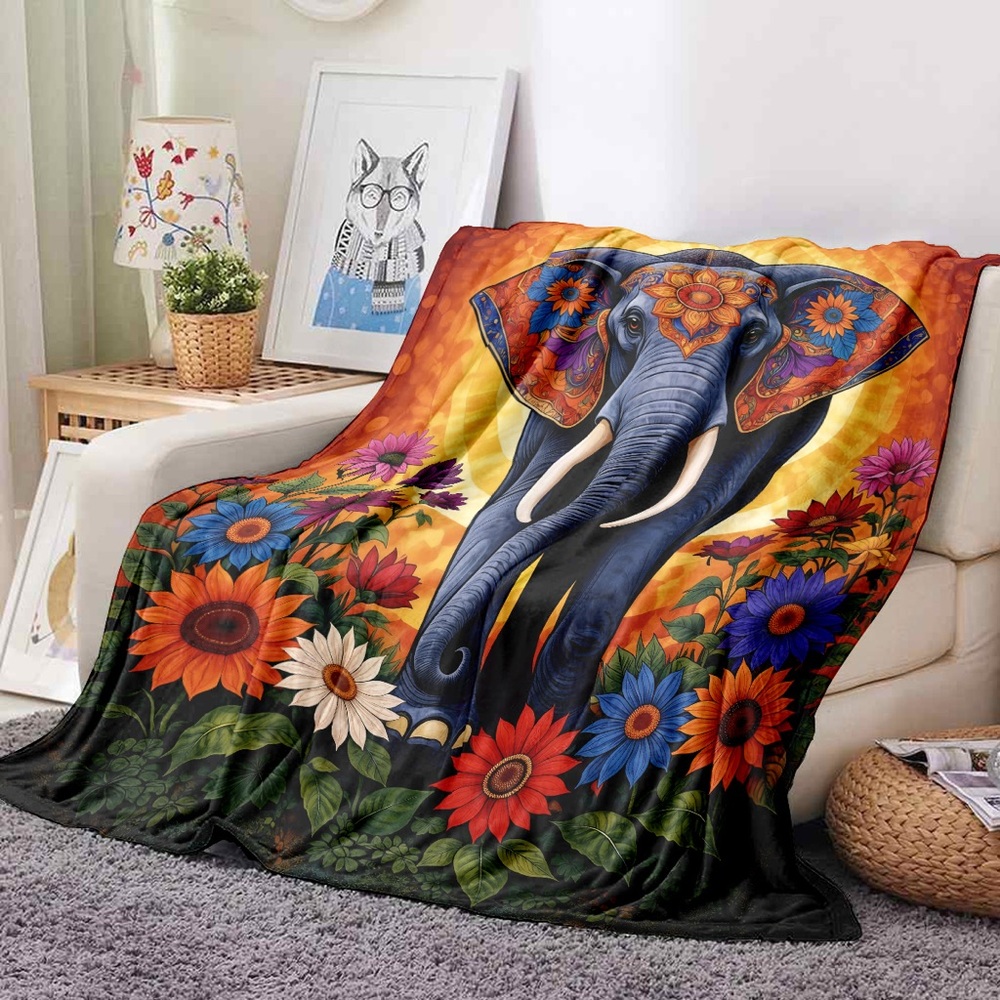 Bohemian Flower Elephant Throw Blanket 50x60 - Picture 2 of 5